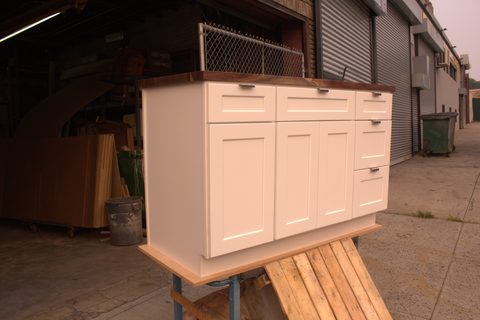 White Kitchen Island with Butcher Block